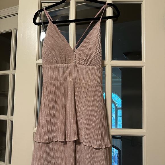 Dusty light pink Rose gold tiered layered maxi cocktail evening party gown dress - Picture 8 of 10
